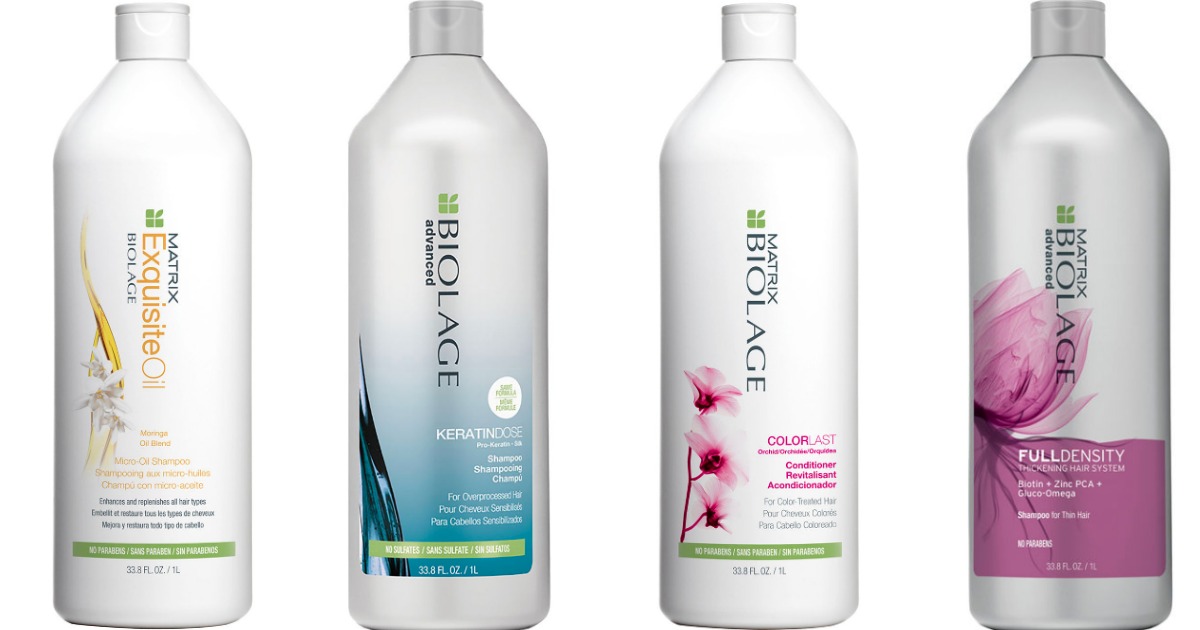 four bottles of Matrix shampoo and conditioners
