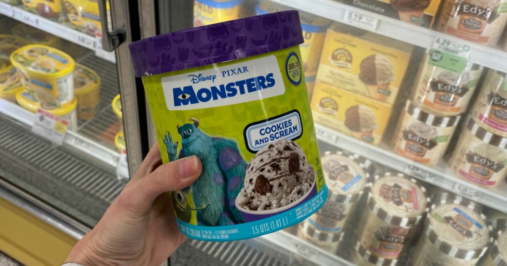 hand holding container of Monsters Inc Ice Cream