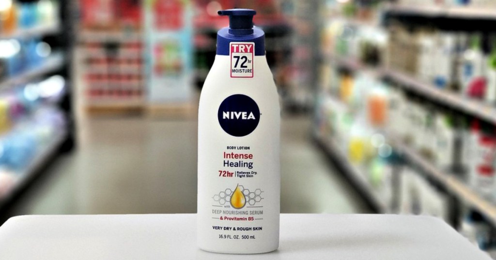 Nivea Intense Healing Body Lotion in aisle of store