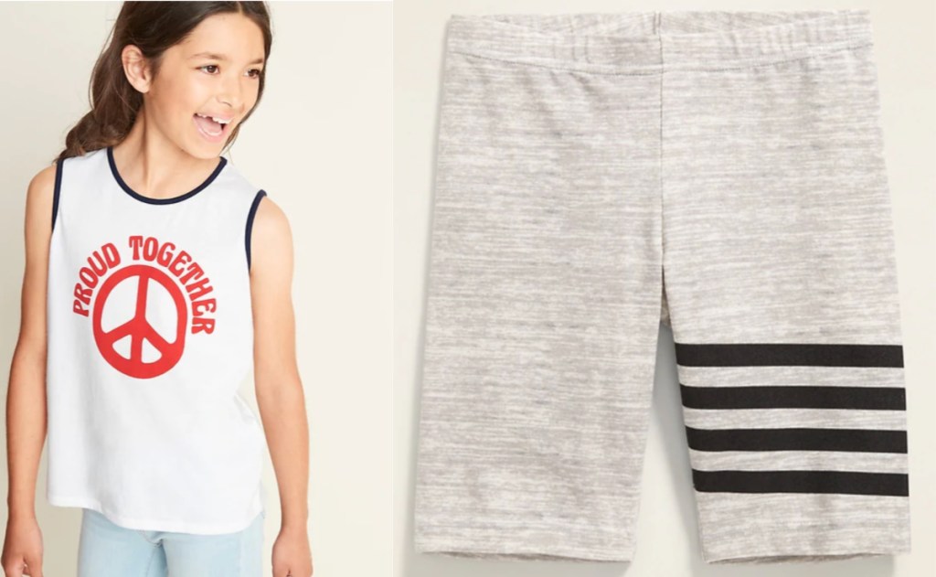 old navy proud together peace tank top and grey shorts