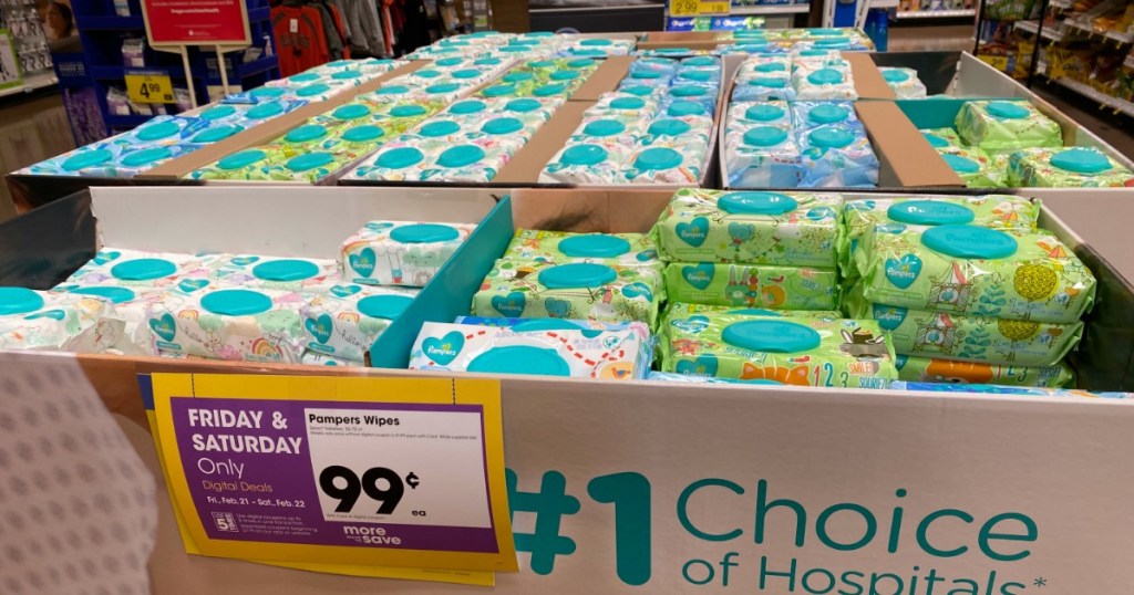Papmpers wipes sale display in-store