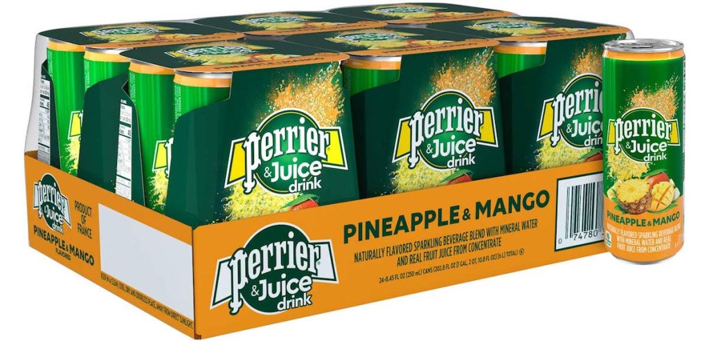 Perrier Pineapple cans in a box