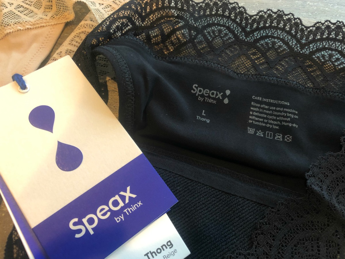 Black Speax Thong Underwear with care instructions