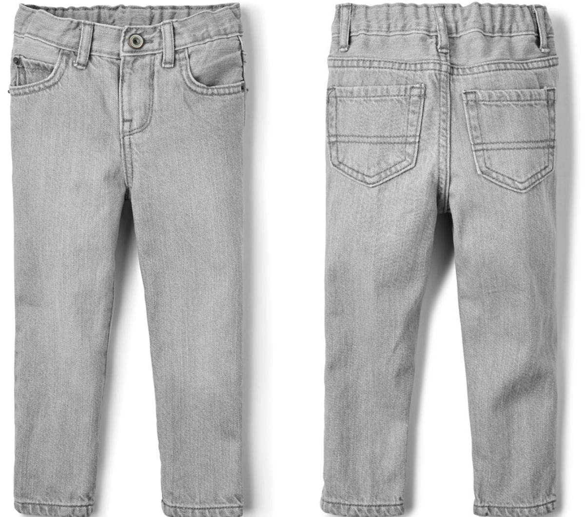 Front and back view of a gray pair boys jeans