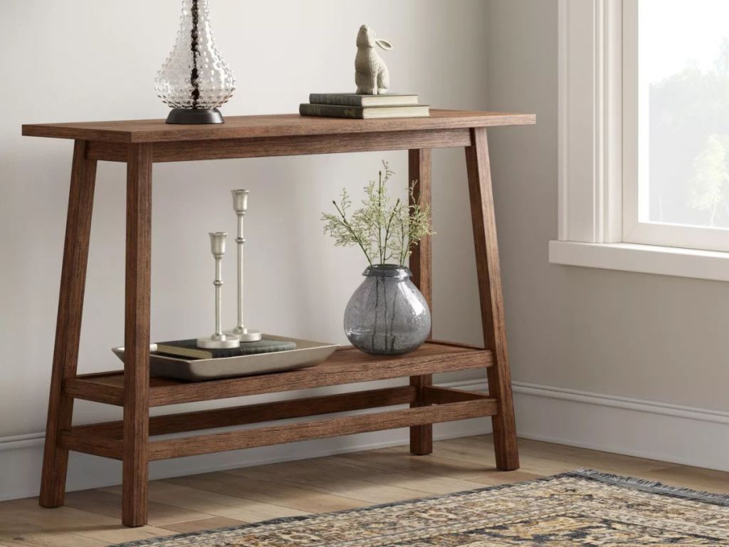 hallway with Threshold Haverhill Reclaimed Wood Console Table with Shelf