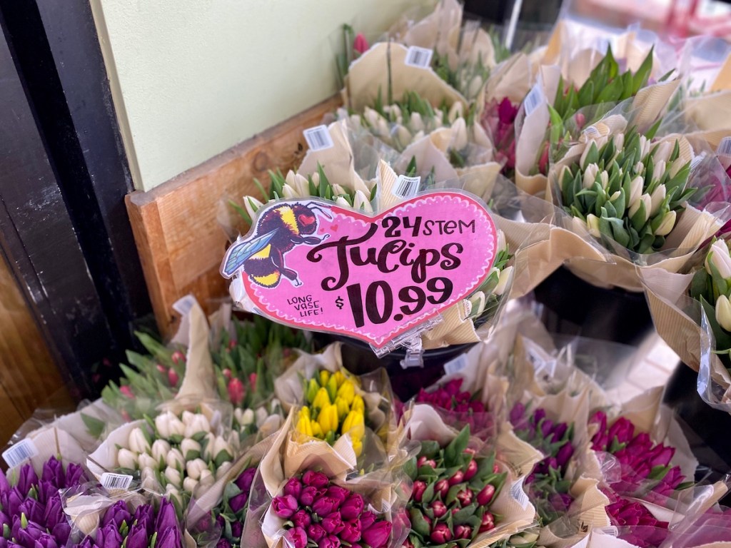 bunches of tulips at Trader Joe's