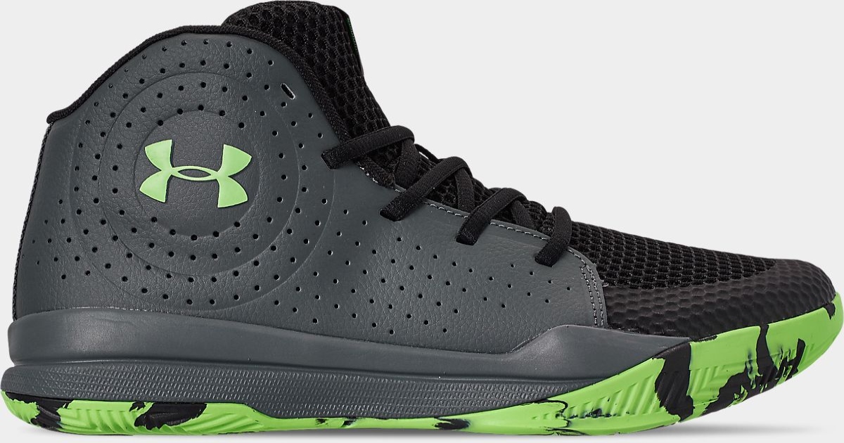 Grey and green, high top under armour boys shoe