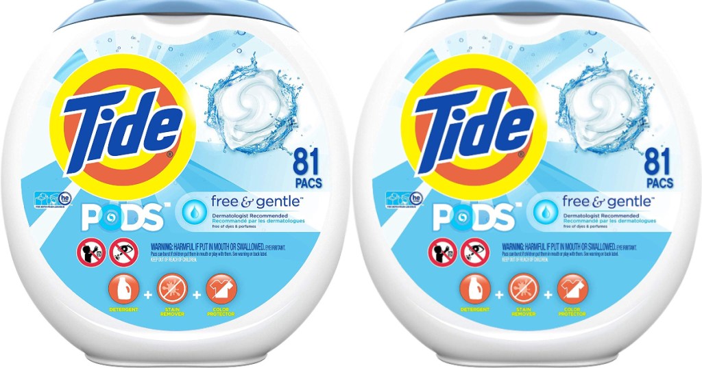 tide pods product display free and gentle