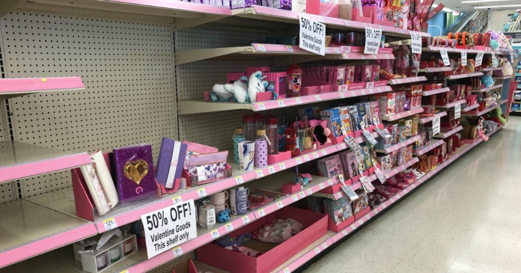 Valentine's clearance aisle at Walgreens