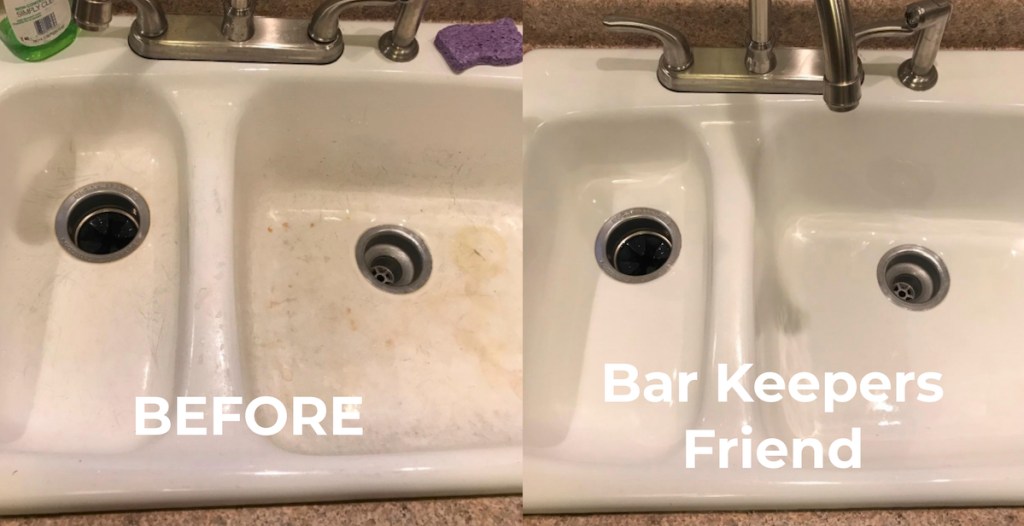 white sink before and after bar keepers friend