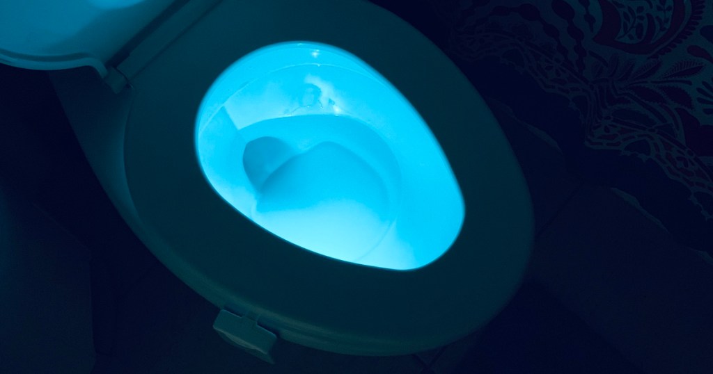 toilet seat with blue light on inside 