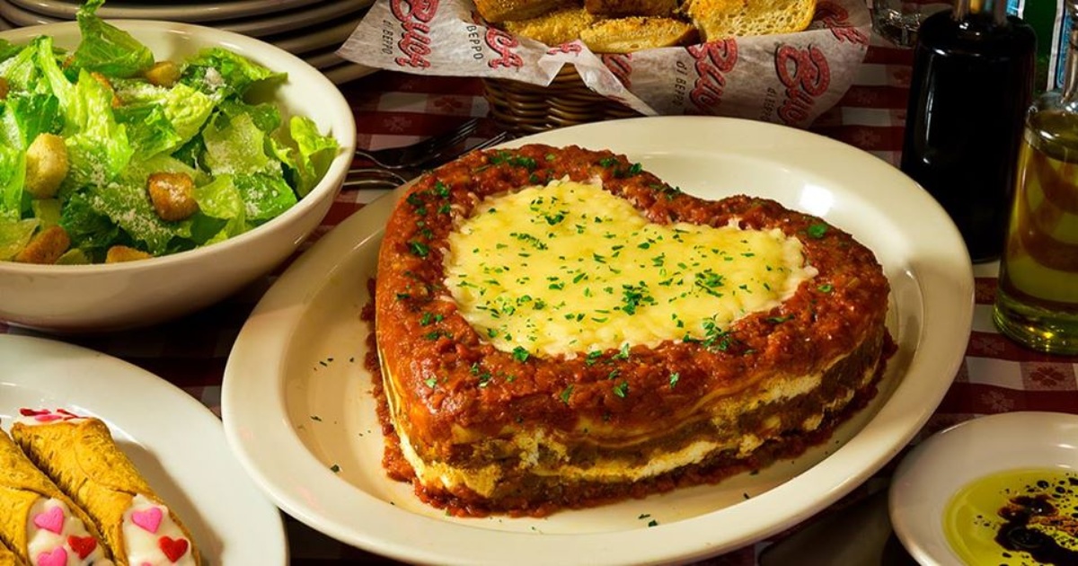 Heart-shaped lasagna for Valentine's Day restaurant special at Buca Di Beppo