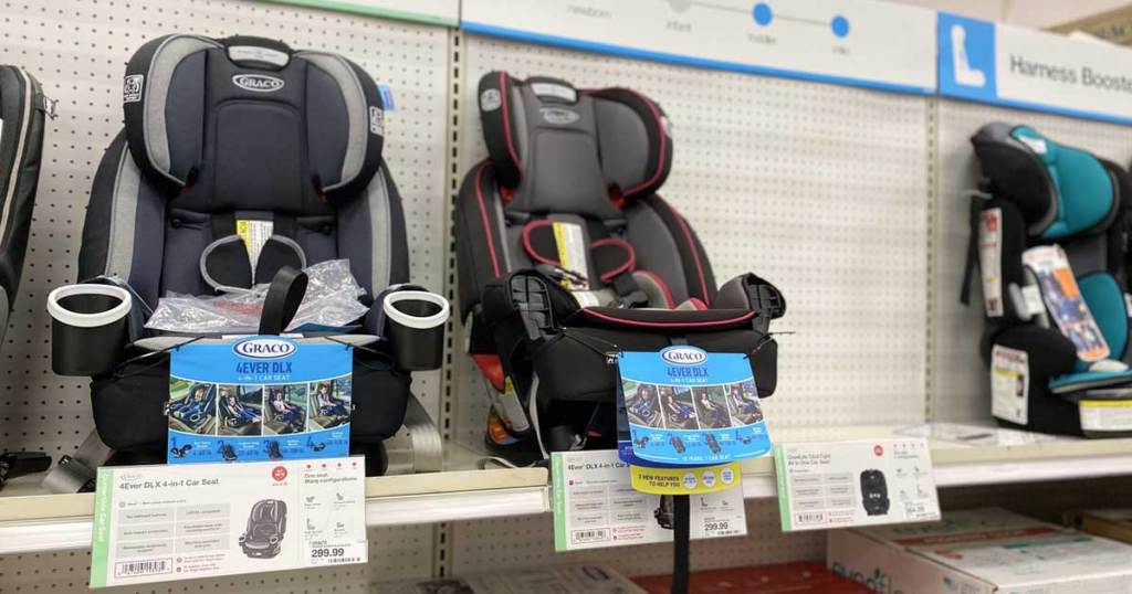 car seats on a shelf in target