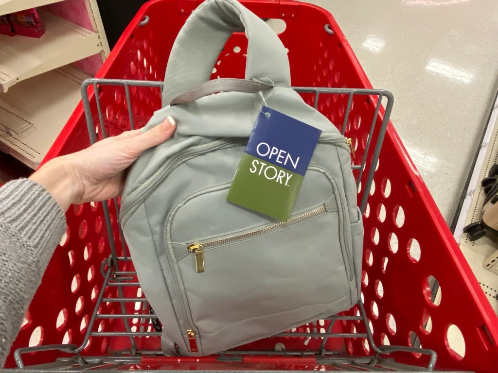 hand holding small backpack at Target