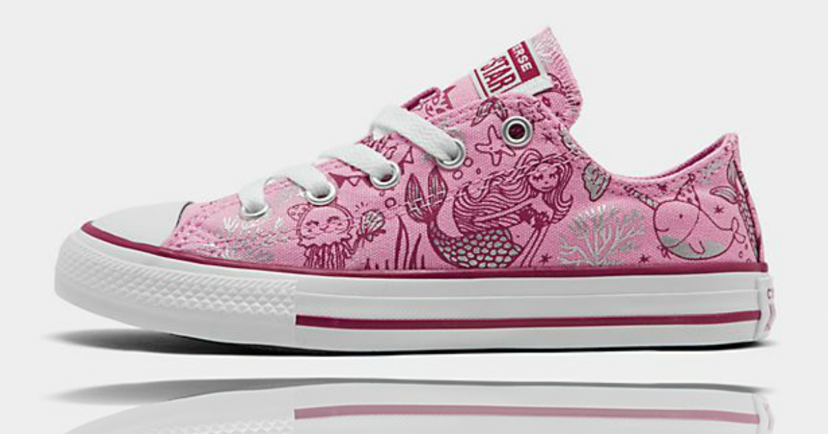 pink girls sneakers with mermaids and narhwals