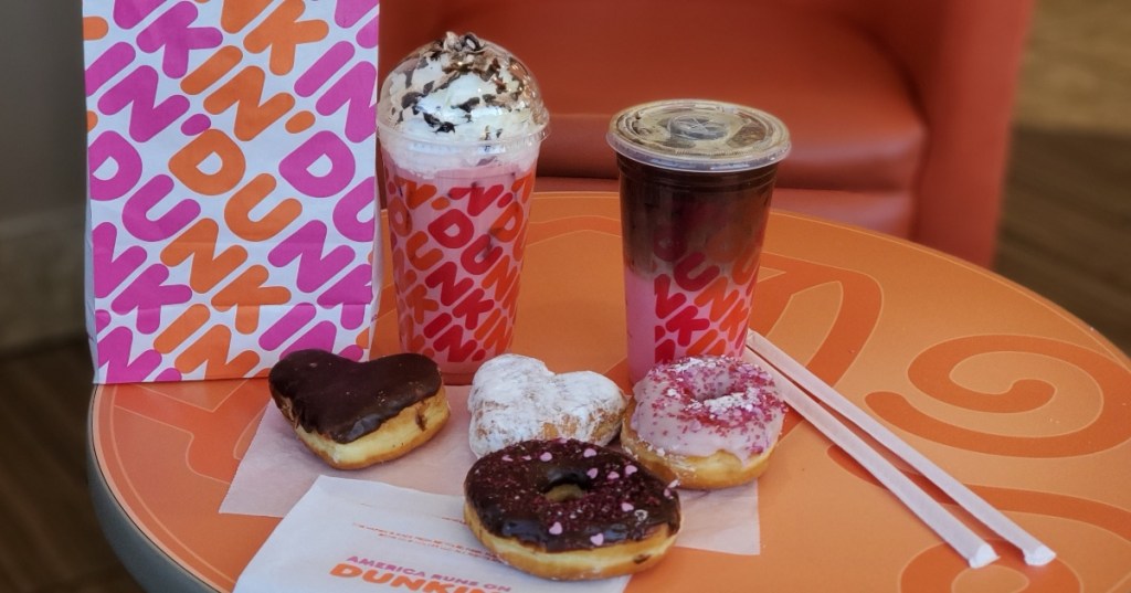 Dunkin' Valentine's Day drinks and doughnuts