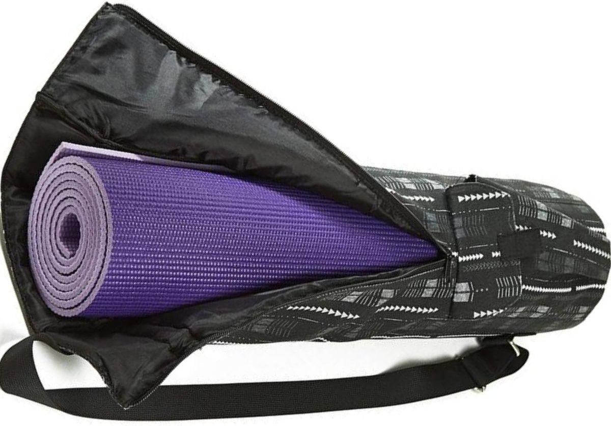 unzipped yoga matt bag with handle with yoga mat rolled up inside