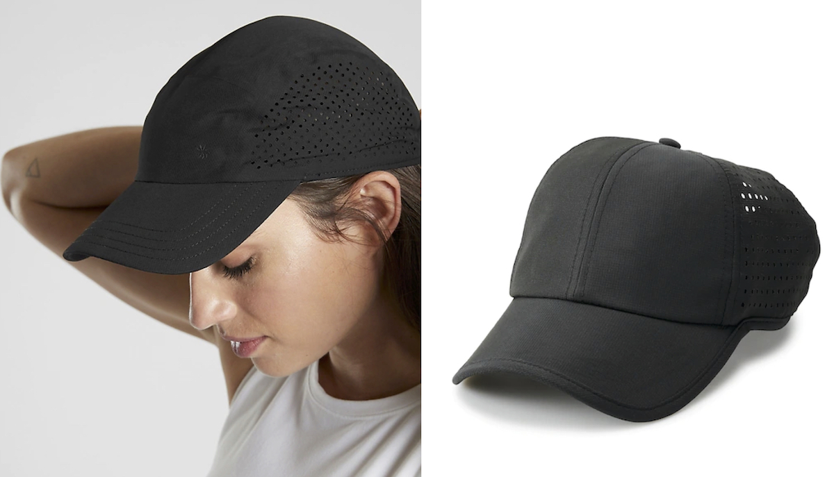 woman wearing lasercut black baseball hat