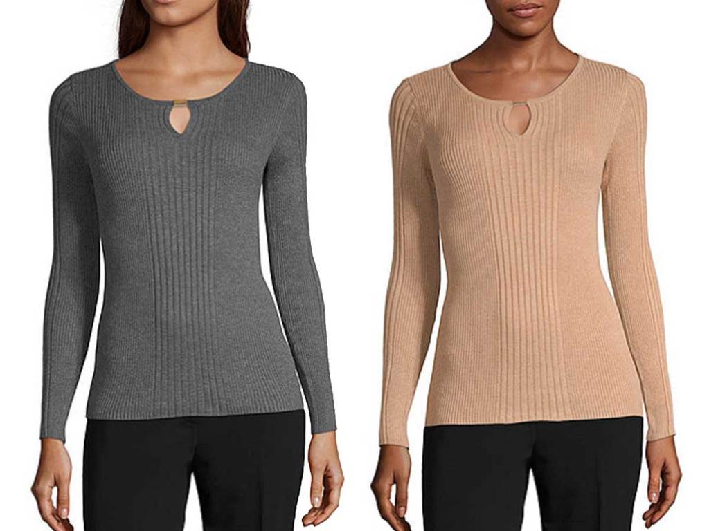 Liz Claiborne Womens Keyhole Neck Long Sleeve Pullover Sweater