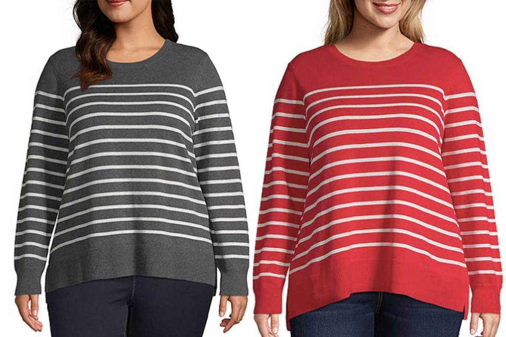 Liz Claiborne Plus Size Long Sleeve Stripe Sweater 