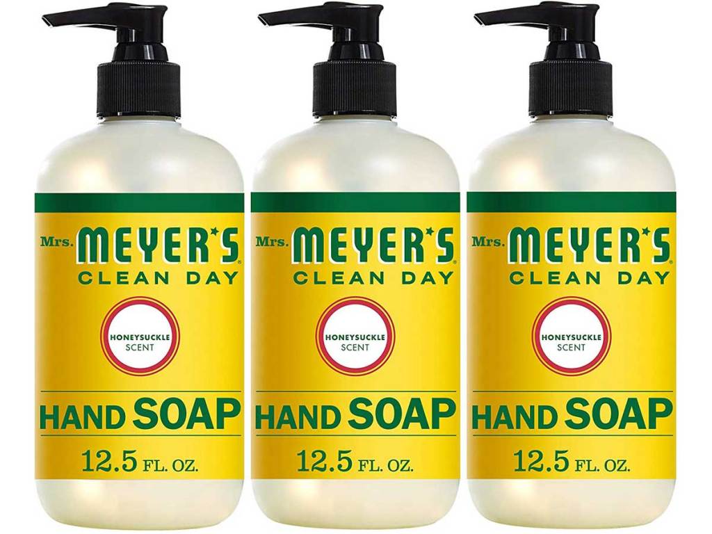 Mrs. Meyer's Clean Day Honeysuckle Hand Soap three bottles