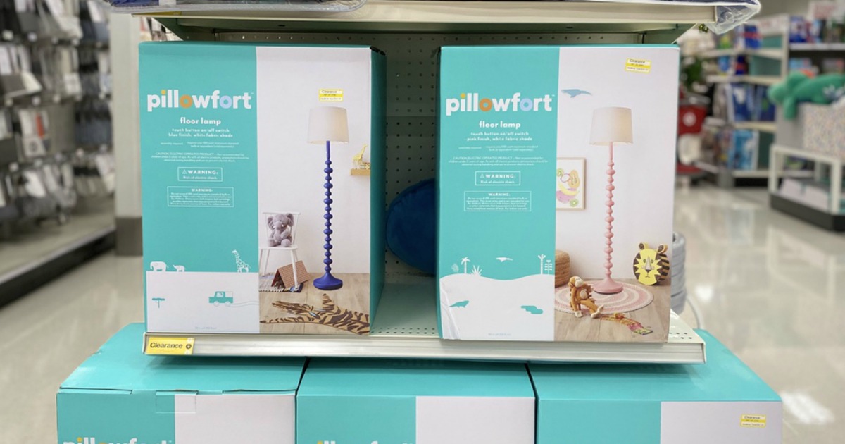 pillowfort lamps in boxes on target store endcap