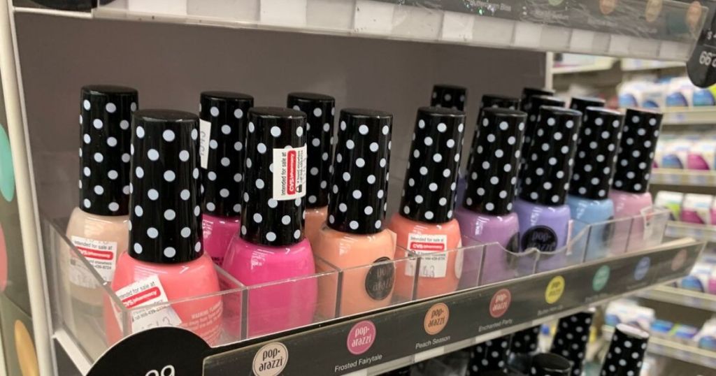 display rack of assorted nail polishes at store