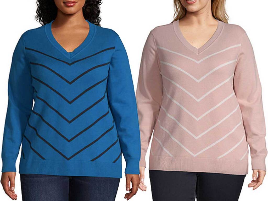 Liz Claiborne Plus Size Long Sleeve Chevron Sweater