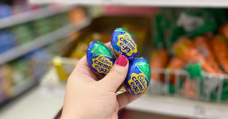 hand holding easter candy in a store