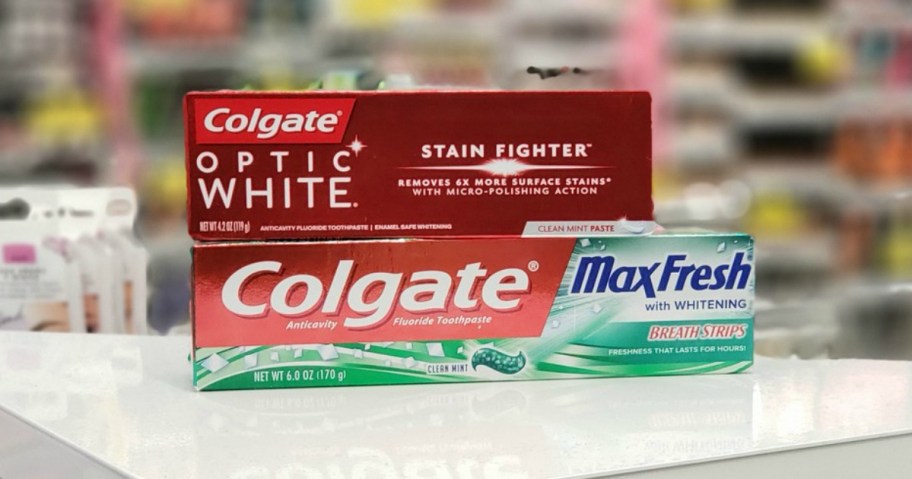 toothpaste on display in a store