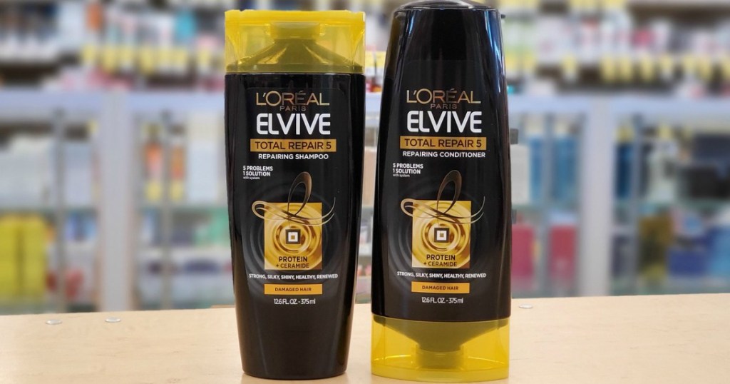 shampoo and conditioner on display in a store