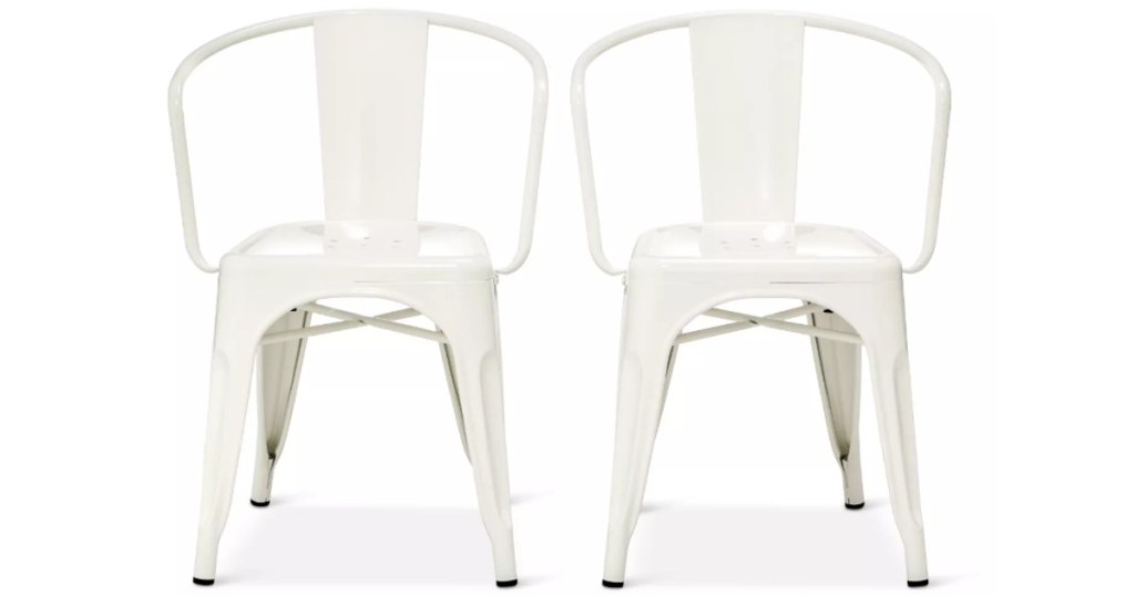 2 white steel armchairs