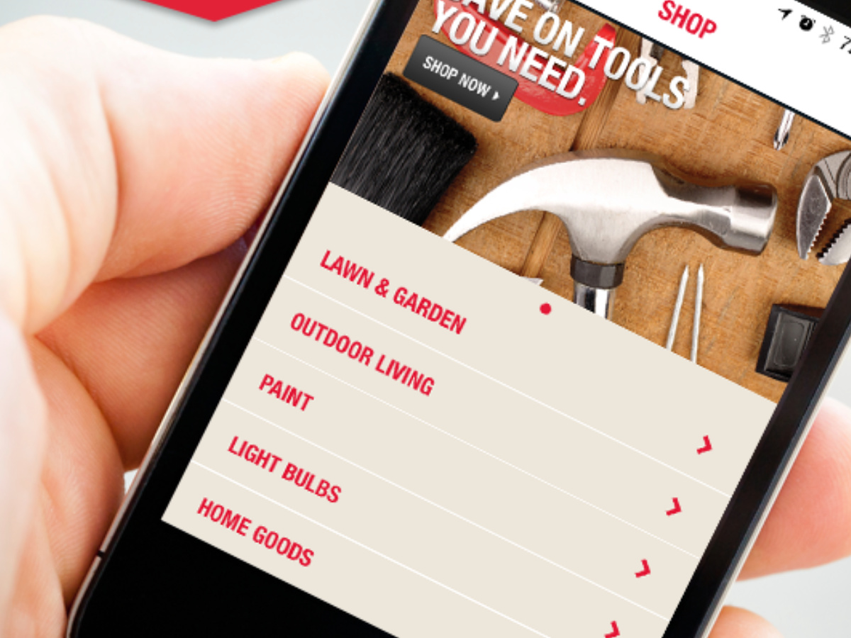 Hand holding ace hardware app on smartphone