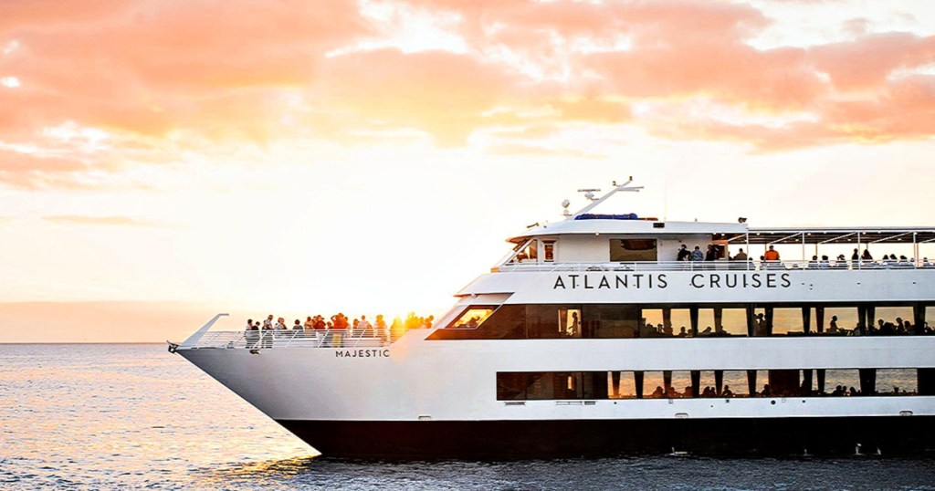 Atlantis Cruises ship at sunset