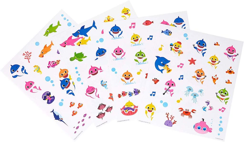 row of Baby Shark Sticker Pages