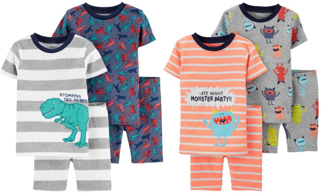 dinosaur and monster Carter's 4 Piece Pajama Sets