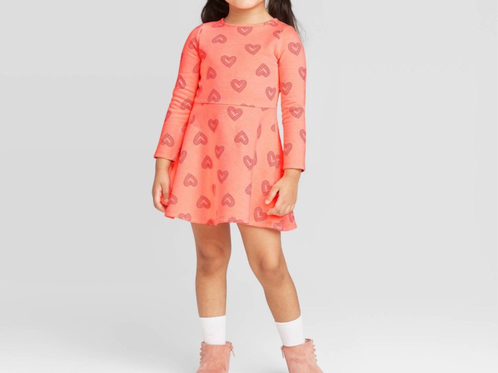Cat & Jack Toddler Girls' Long Sleeve Heart Dress