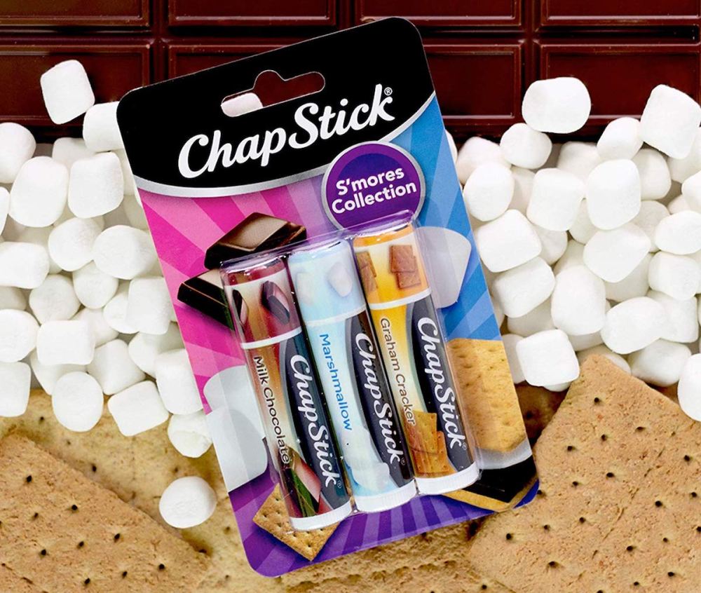 ChapStick S'mores next to s'mores ingredients