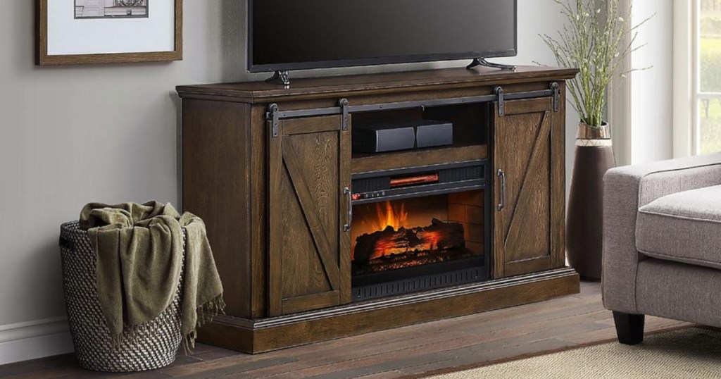brown fireplace tv stand in living room