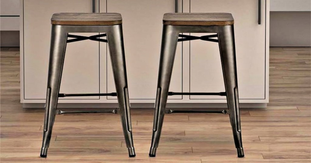 DHP Fusion 24" Metal Backless Counter Stool with Wood Seat in Antique Copper