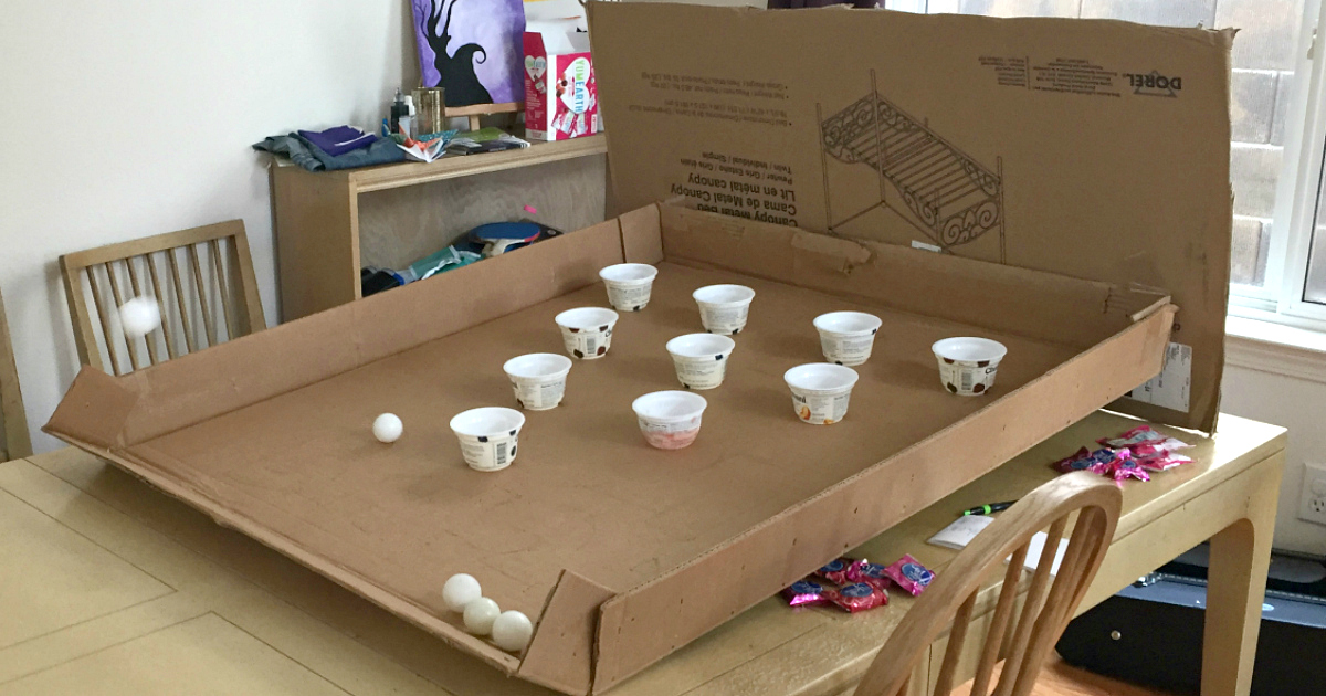 Have Bored Kids? This Reader Made a DIY Ping Pong Game Using Items From the Recycling Bin!