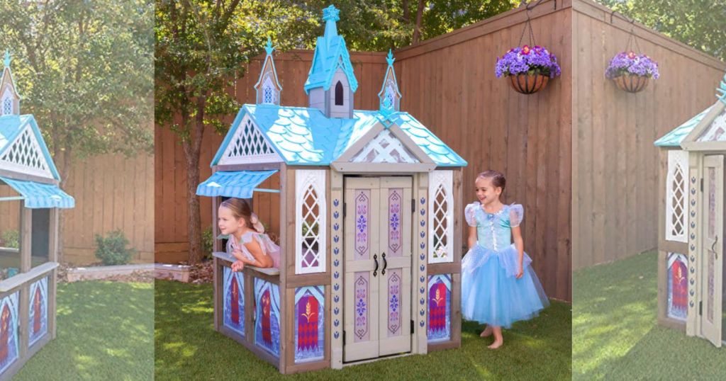 two girls playing with Disney’s Frozen 2 Arendelle Playhouse 