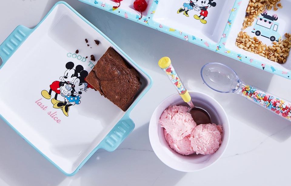 pan with brownies next to a bowl with ice cream