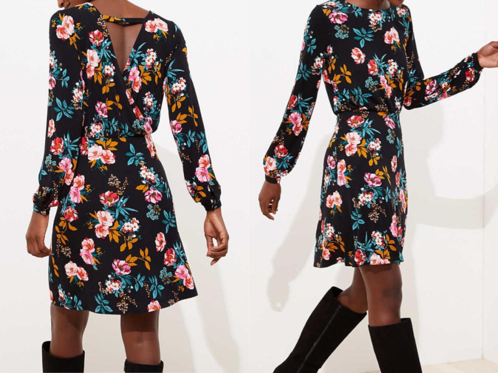 woman in black floral dress