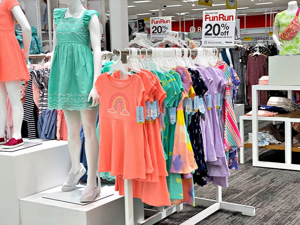 Girls dresses on rack in Target