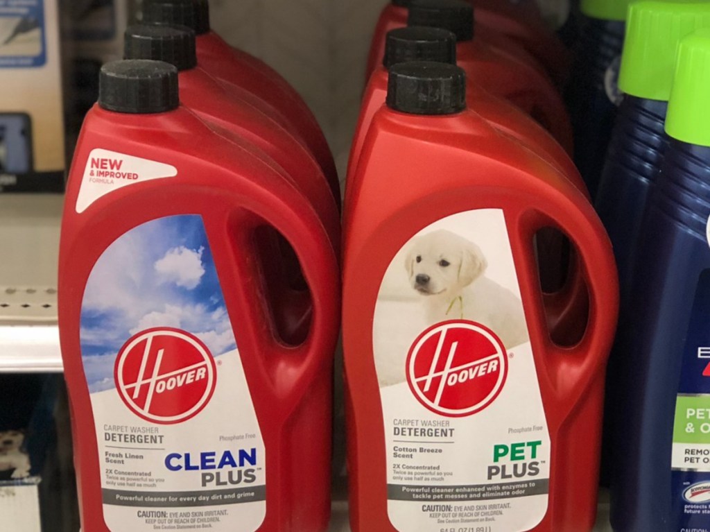 red bottles of carpet cleaner on store shelf