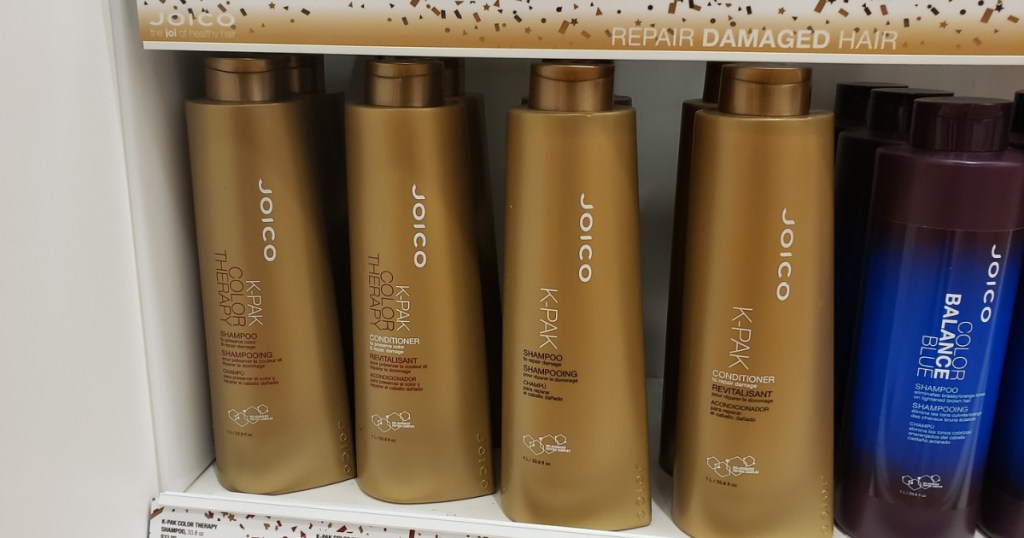 JOICO K-PAK Conditioner and Shampoo on store shelf