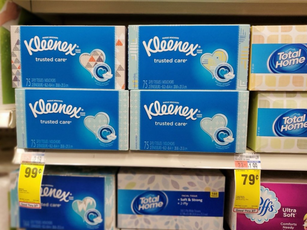 tissue boxes on store shelf