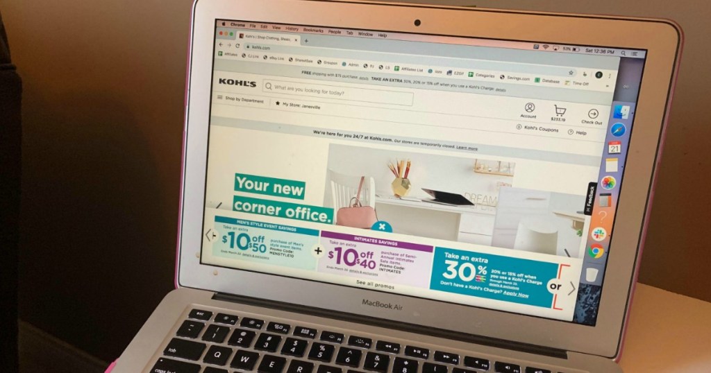 laptop open to Kohl's home page
