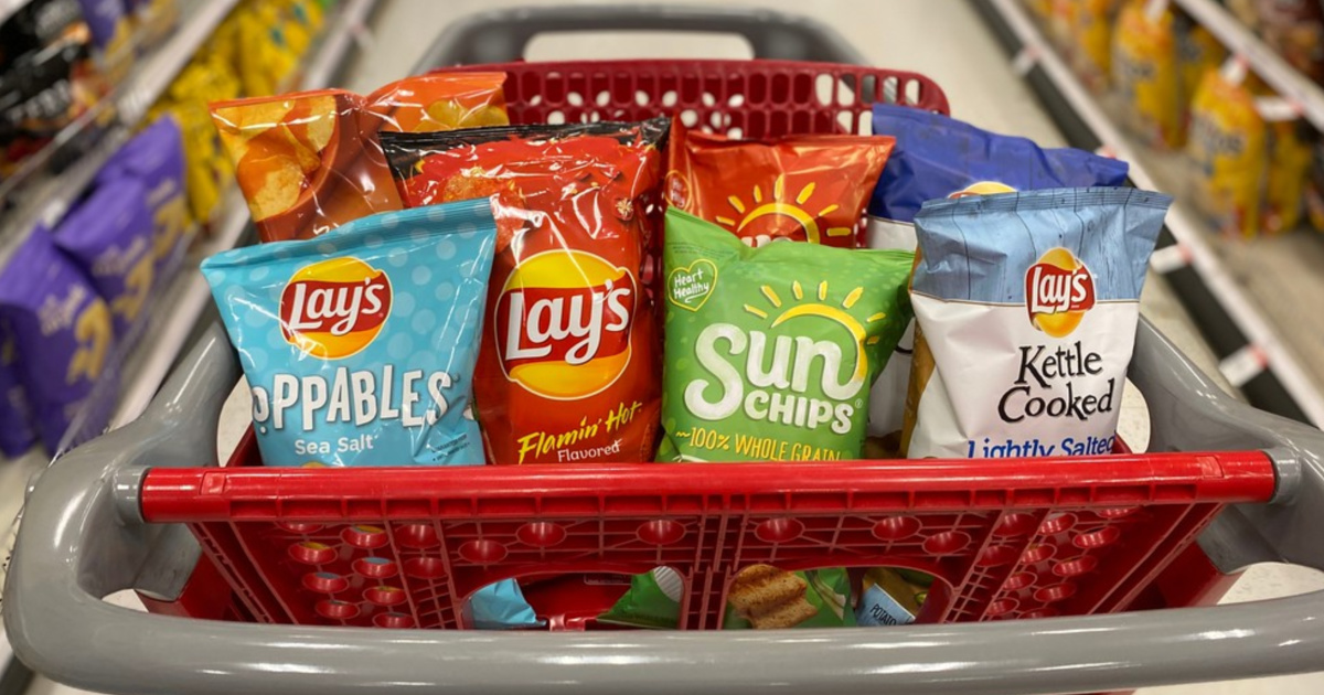 Bags of chips in shopping cart
